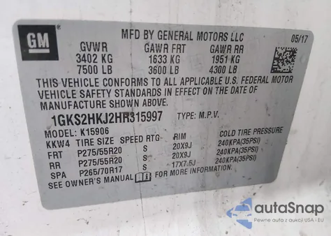 2017 GMC Yukon Xl Denali from USA, damaged, VIN 1GKS2HKJ2HR315997